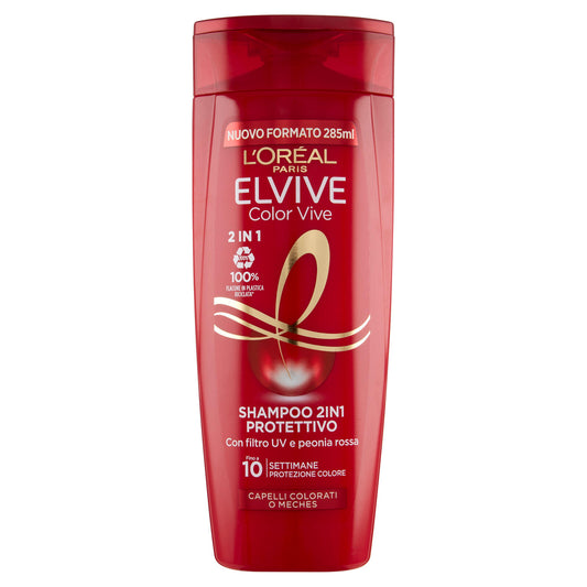L'Oréal Paris Shampoo 2in1 Elvive Color Vive, Per Capelli Colorati, 285 ml