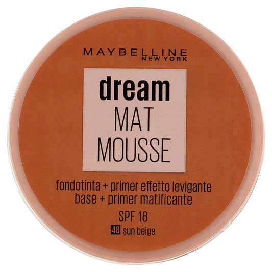 Maybelline New York Fondotinta Dream Mat Mousse, Base Opacizzante in Mousse, 48 Sun Beige