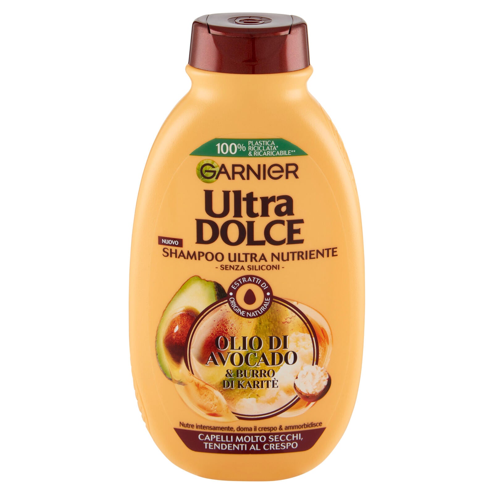 Garnier Ultra Dolce Shampoo all'olio di Avocado e burro di Karité per capelli ricci o mossi, 250 ml