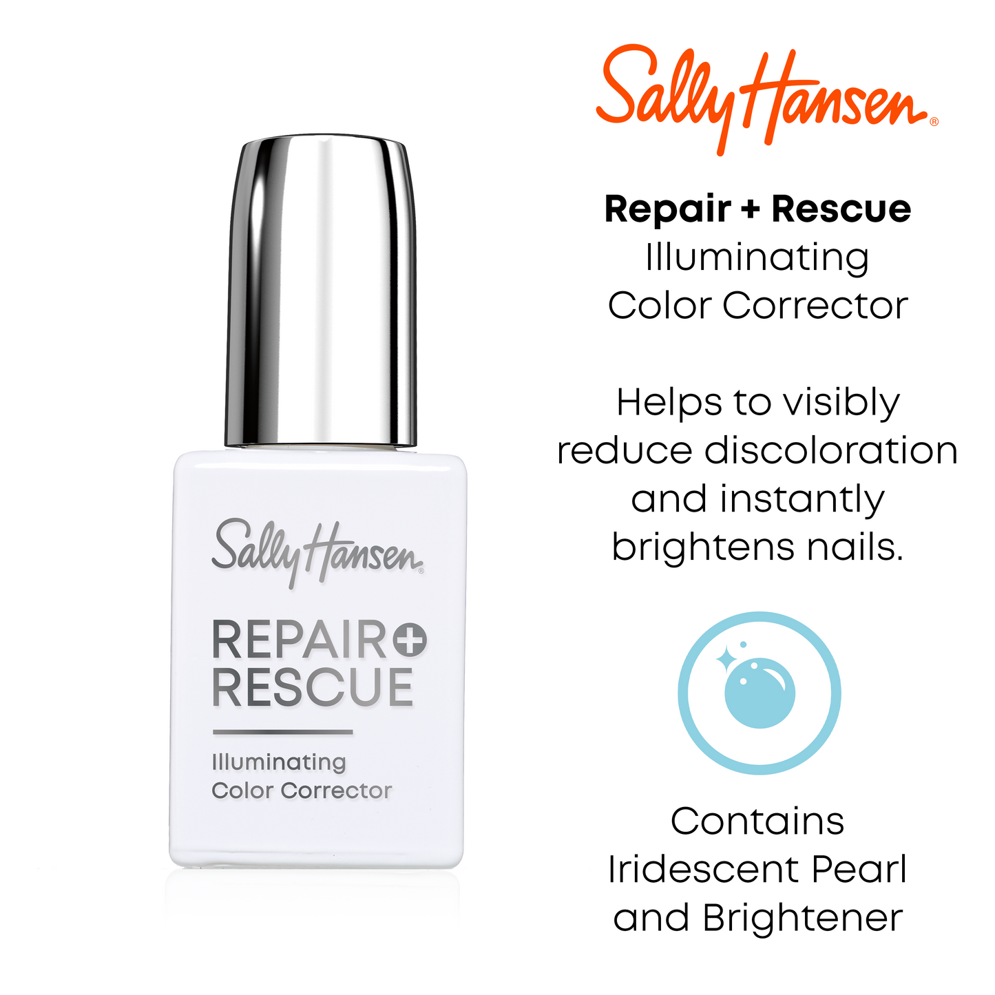 Sally Hansen, Repair + Rescue Illuminating Colour Corrector, Illuminante per Unghie con Perle Iridescenti e Illuminanti - 13ml