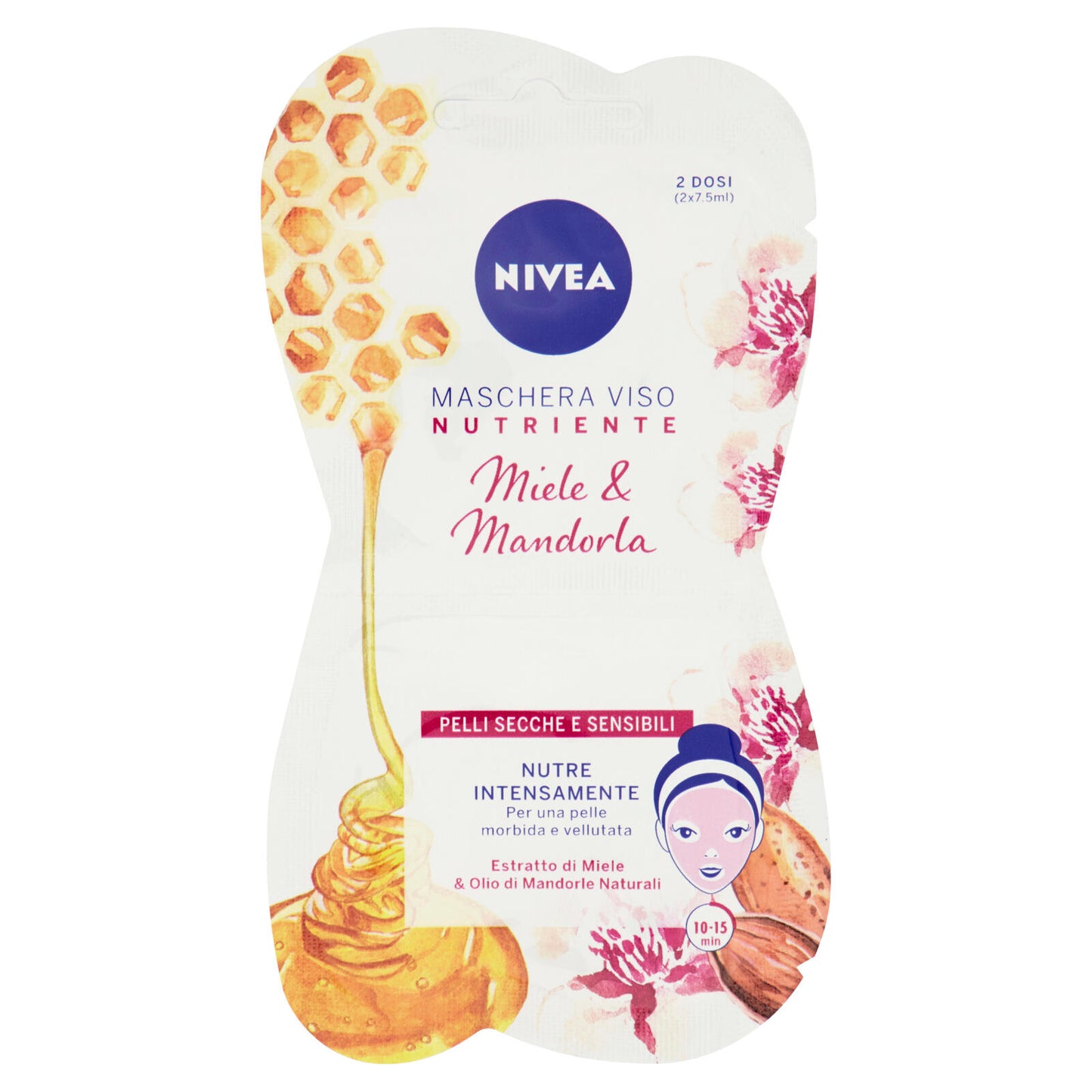 Nivea Maschera Viso Nutriente Miele & Mandorla Pelli Secche e Sensibili 2 x 7,5 ml (25563577)