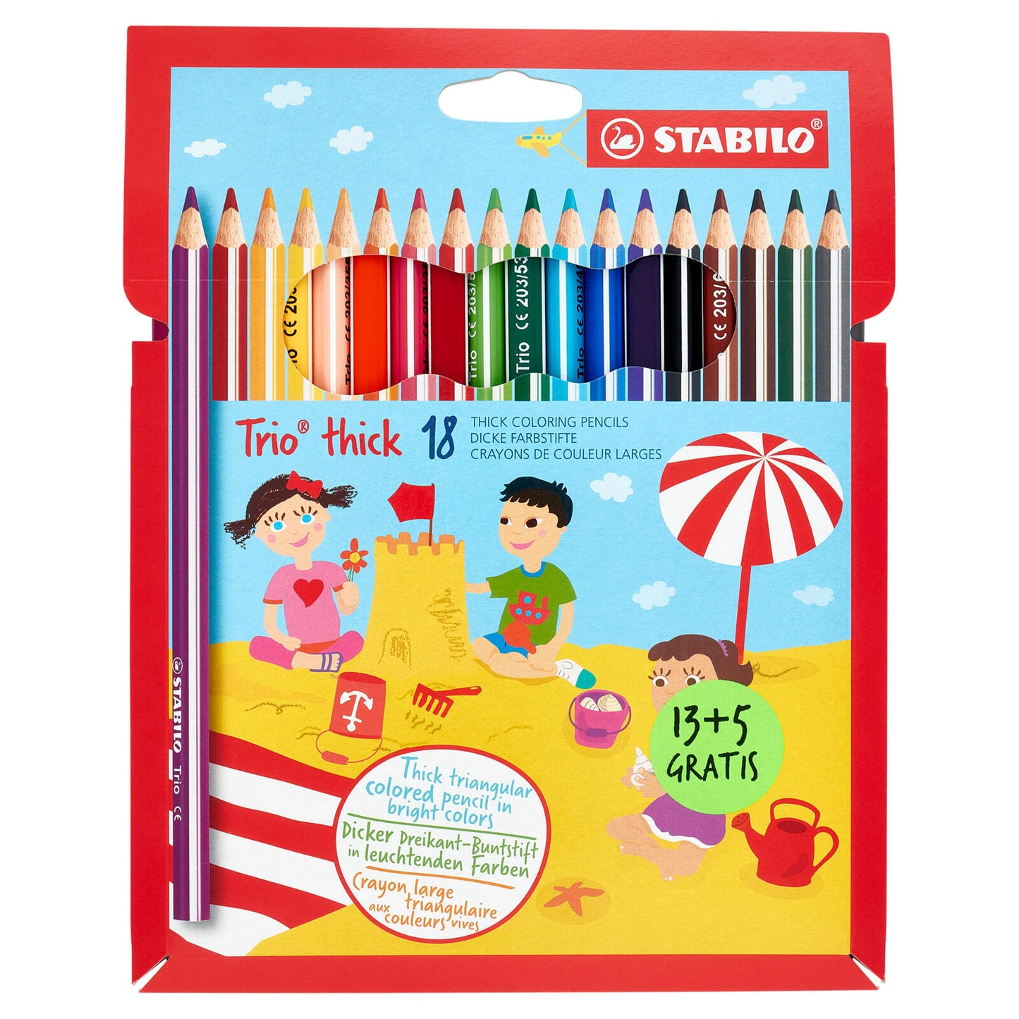 STABILO Trio thick matite colorate triangolari ed ergonomiche - astuccio da 13 pz. + 5 pz. gratis (25608387)