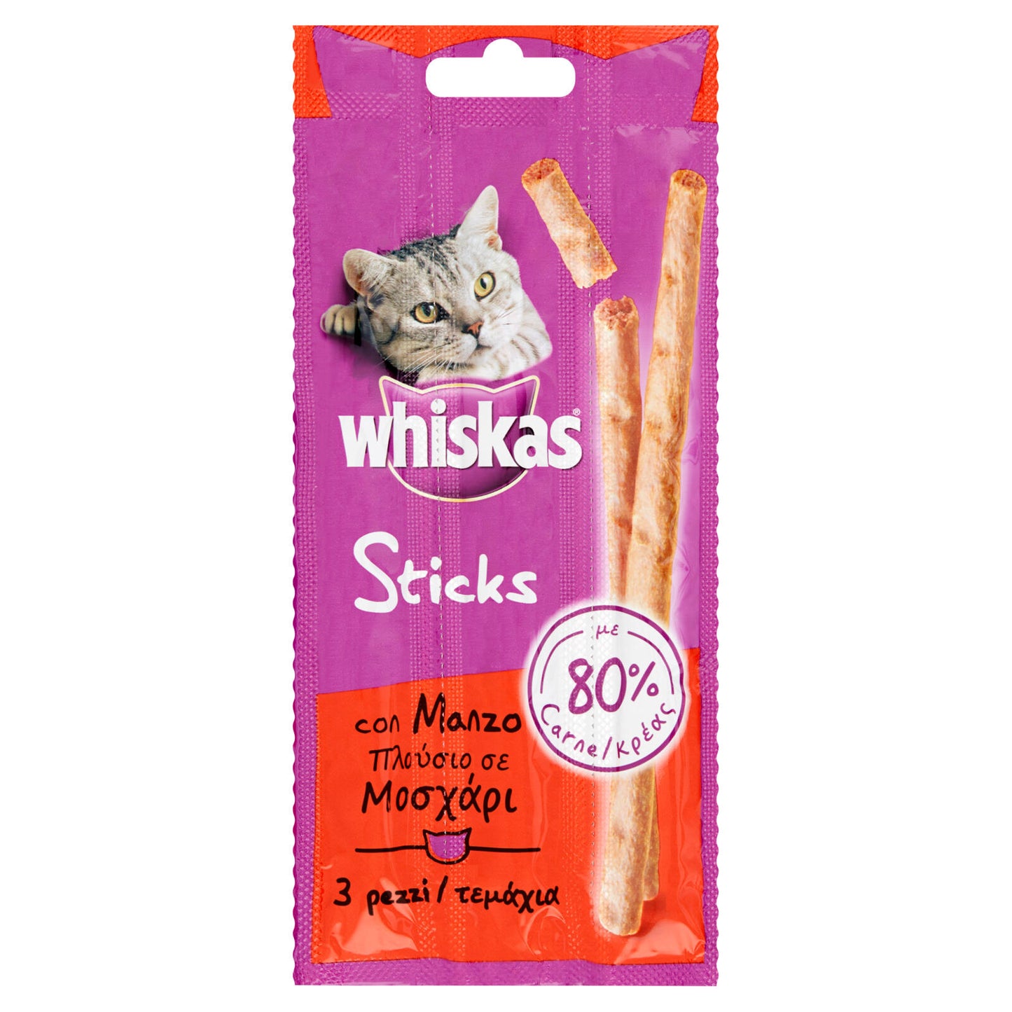 Whiskas Sticks Snack Gatto con Manzo 3 pezzi 18 g (25613703)