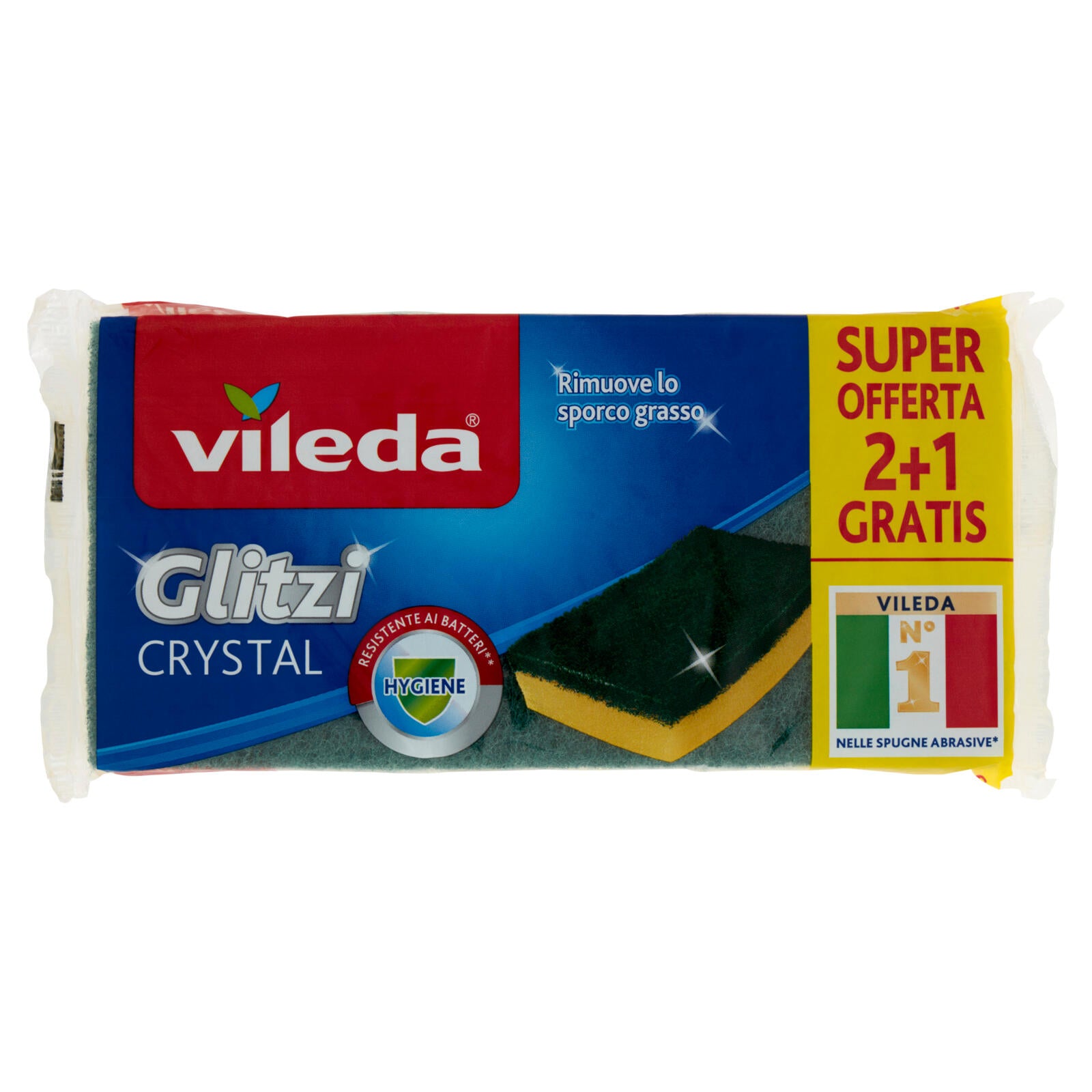 Vileda Glitzi Crystal - spugna abrasiva da cucina con trattamento  antibatterico sulla fibra, 3x ->