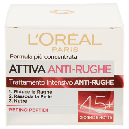 L'Oréal Paris Attiva Anti-Rughe Crema Viso 45+, Trattamento Intensivo Anti-rughe, 50 ml