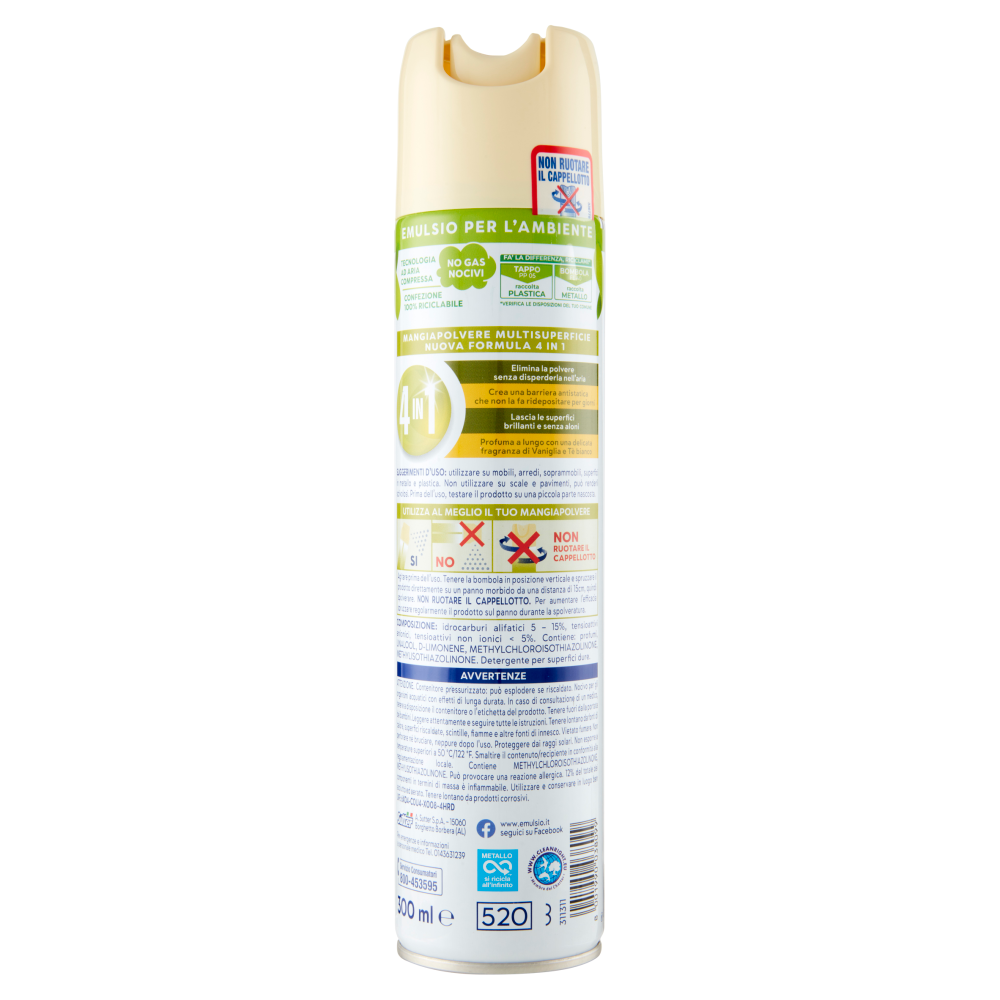 Emulsio - Emulsio Mangia Polvere l'Antistatico Multi Superficie 4 in 1 Vaniglia e Tè Bianco 300 ml (25526231)