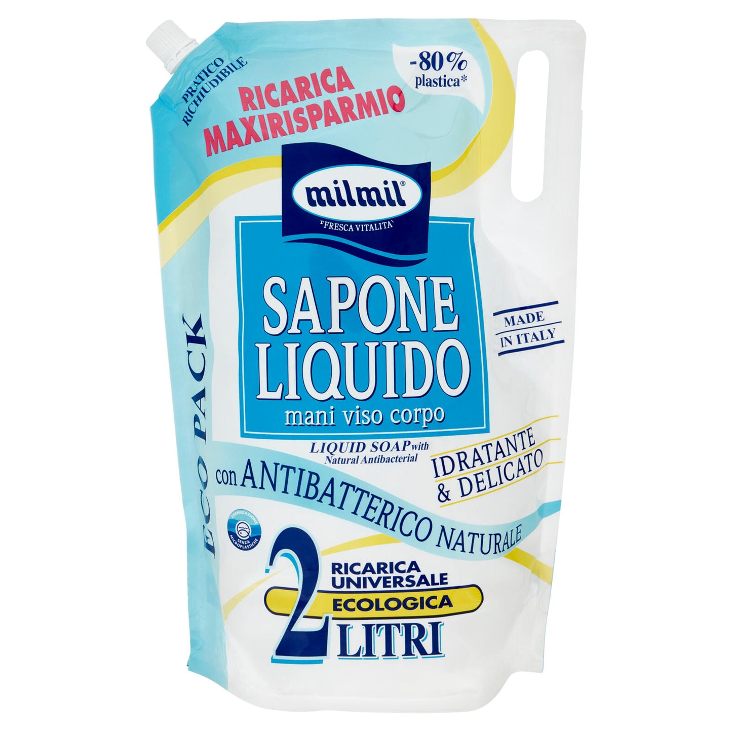 milmil Sapone Liquido con Antibatterico Naturale Ricarica Universale Ecologica 2 Litri (25561822)