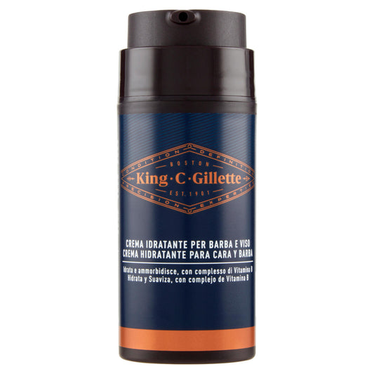 King C. Gillette Crema Idratante per Barba e Viso, con Complesso Vitamina B, 100 ml