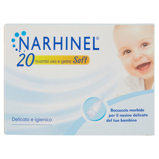 Narhinel ricariche usa e getta soft aspiratore nasale deterge naso bambino e rimuove muco 20 pz