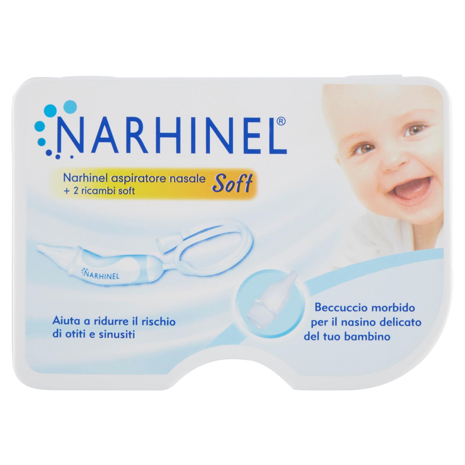 Narhinel aspiratore nasale per neonati e bambini utile a rimuove secrezioni nasali + 2 ricambi soft