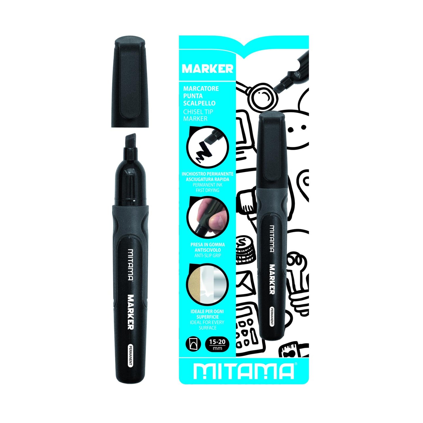 Mitama Marcatore Marker, permanente, punta scalpello Nero, Bl. 1 pz (25562105)