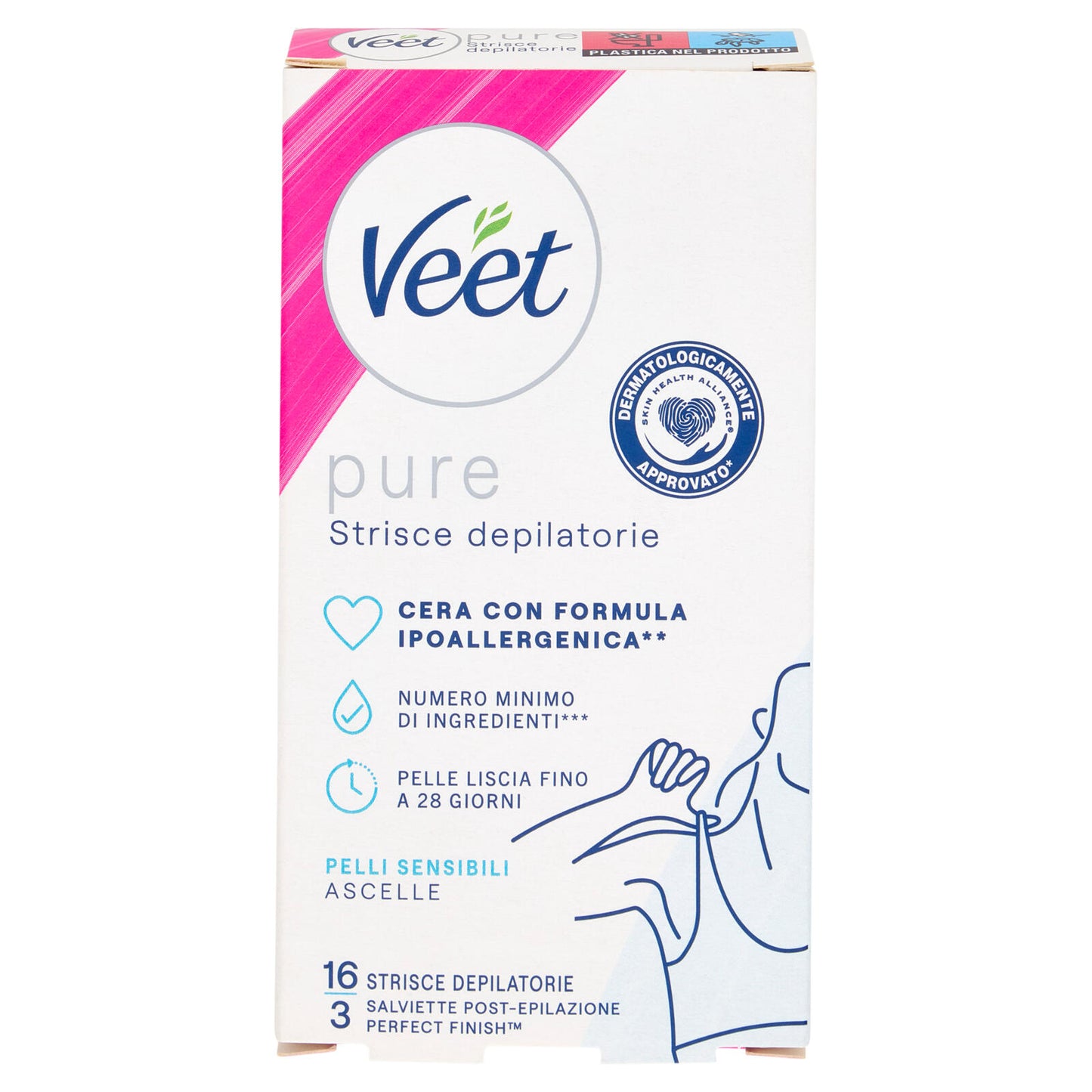 Veet Pure Strisce Ipoallergeniche Ascelle, Confezione da 16 Strisce (25613337)