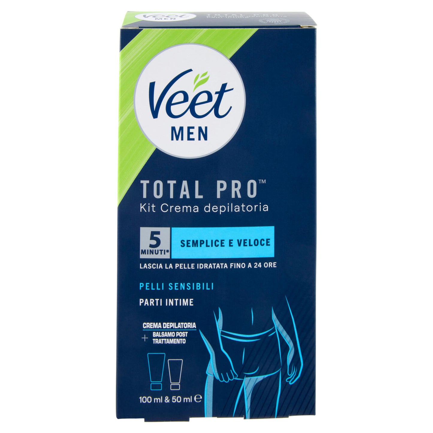 Veet Men Kit Depilazione Intima per Pelle Sensibile, Crema Depilatoria 100ml e Balsamo Post 50ml (25613328)