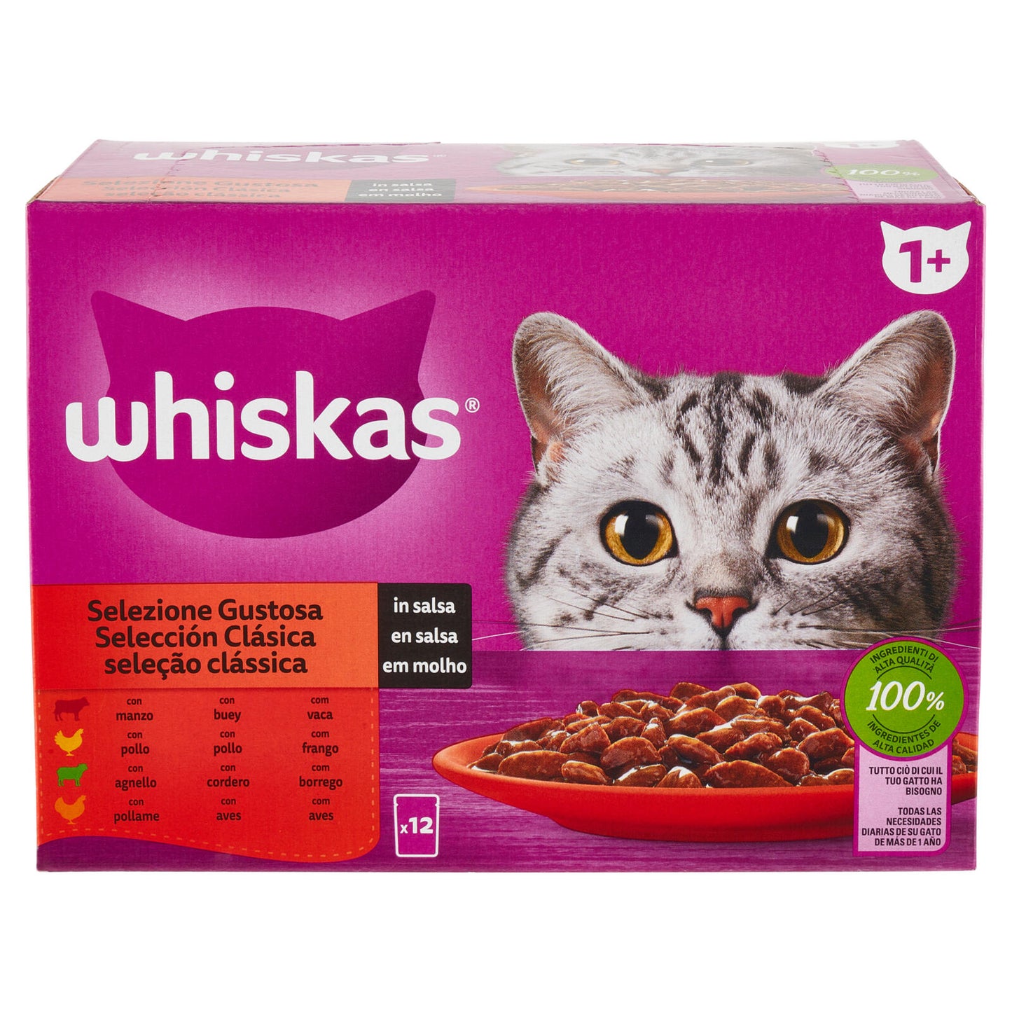 Whiskas Selezione Gustosa in salsa con manzo, con pollo, con agnello, con pollame 12 x 85 g (25613702)