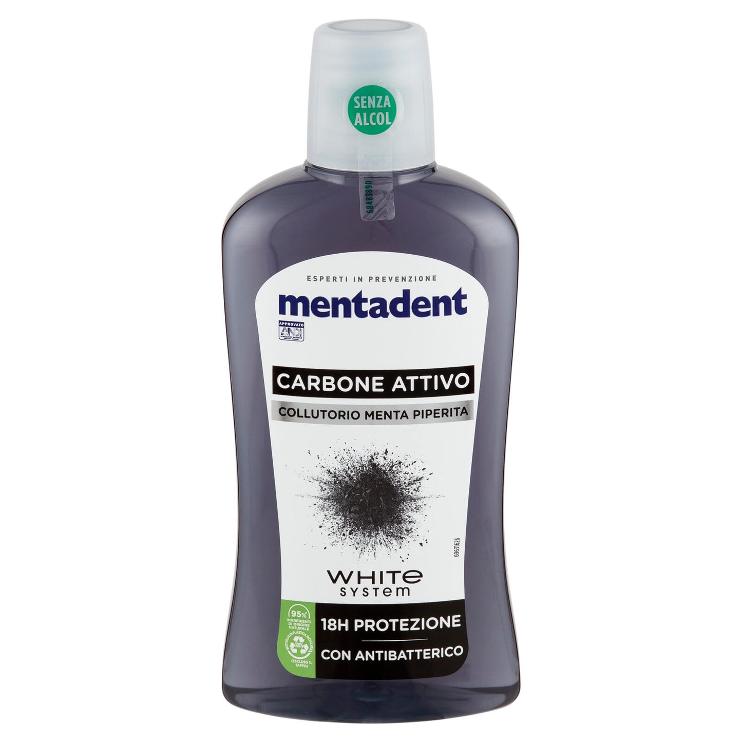 Mentadent Collutorio Menta Piperita Carbone Attivo White System 500 ml (25560024)