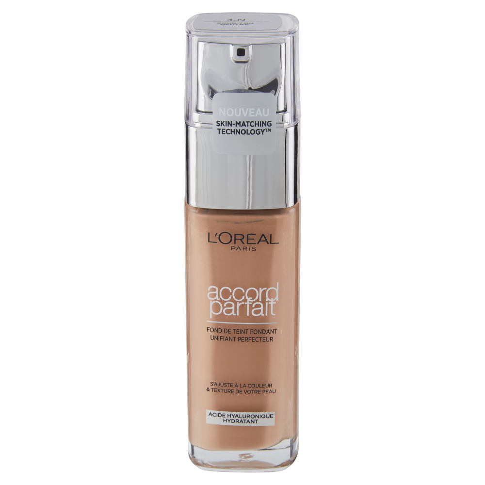 L'Oréal Paris Accord Parfait, Fondotinta Liquido con Acido Ialuronico, 4.N Beige/Beige, 30 ml (25531678)