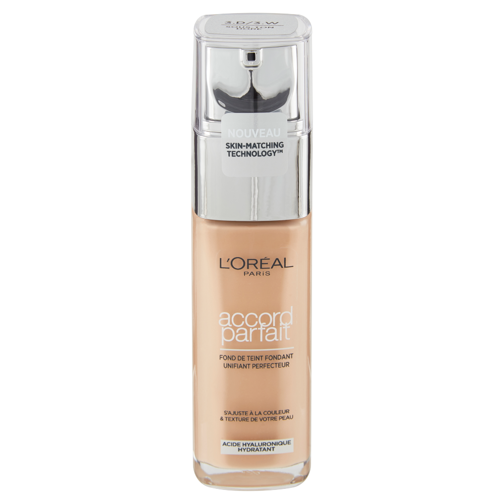L'Oréal Paris Accord Parfait, Fondotinta Liquido con Acido Ialuronico, 3.D/3.W Beige Dore, 30 ml (25531676)