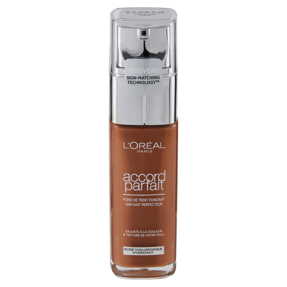 L'Oréal Paris Accord Parfait, Fondotinta Liquido con Acido Ialuronico, 8.5.D/8.5.W Toffee, 30 ml (25531684)