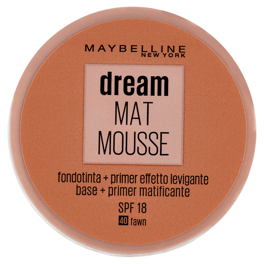 Maybelline New York Fondotinta Dream Mat Mousse, Base Opacizzante in Mousse, 40 Fawn
