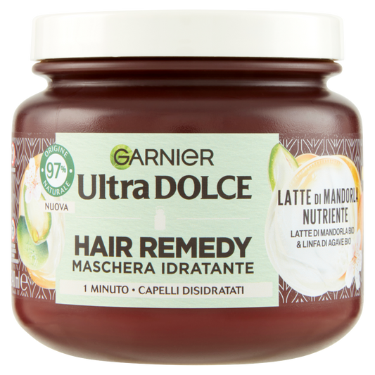 Garnier Ultra Dolce Hair Remedy Maschera per Capelli Idratante Latte di Mandorla Nutriente, 340 ml