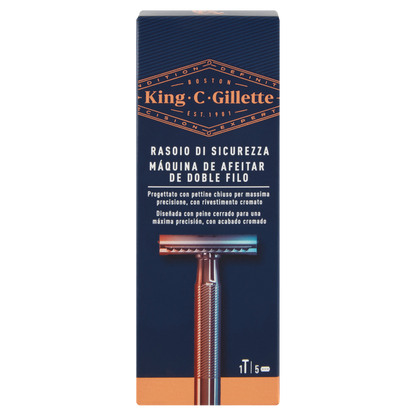 King C. Gillette Rasoio di Sicurezza Uomo Manico + Lame di Ricambio per Rasoio da Uomo 5 Ricariche