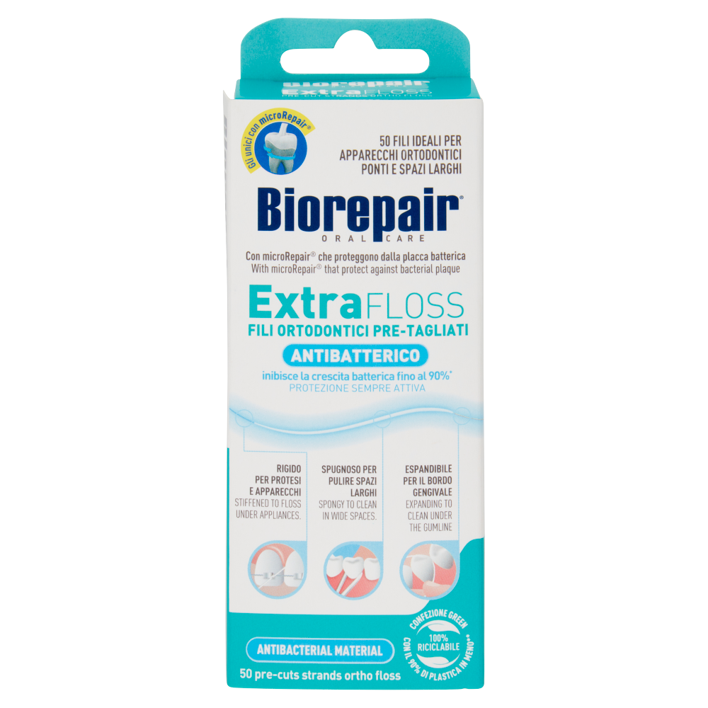 Biorepair ExtraFloss Fili Ortodontici Pre-Tagliati Antibatterico 50 pz (25520714)