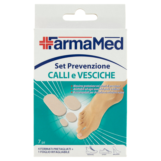FarmaMed Set Prevenzione Calli e Vesciche 4 Formati Pretagliati + 1 Foglio Ritagliabile 7 pz