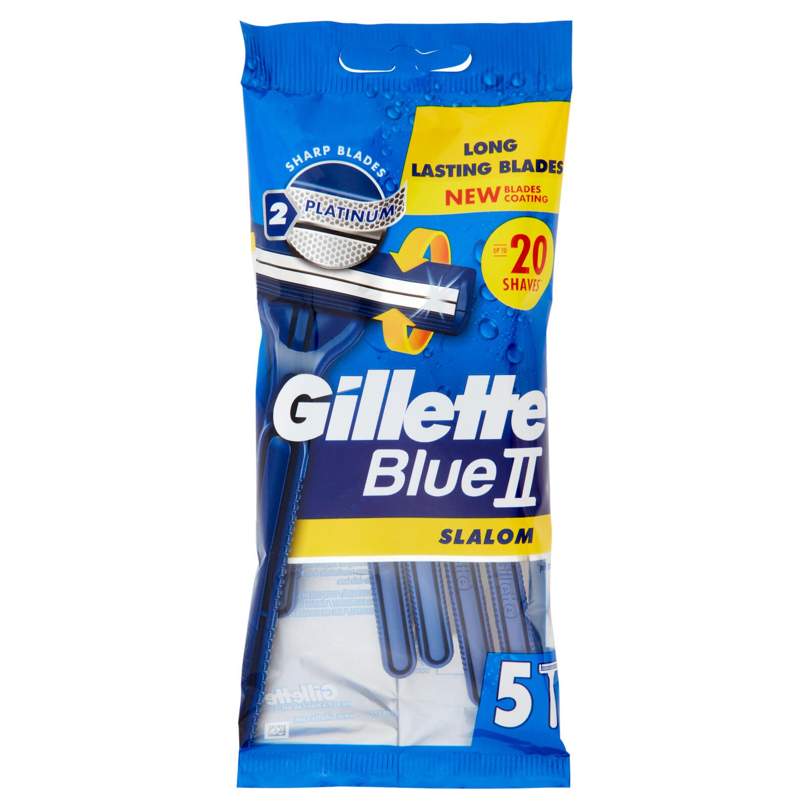 Gillette Blue II Slalom Rasoio da Uomo Usa e Getta a 2 Lame con Testina Oscillante 5 Rasoi