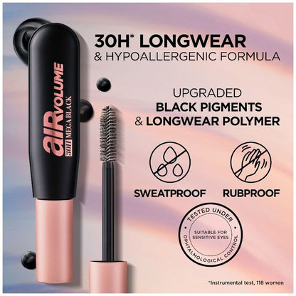 L'Oréal Paris - Mascara Air Mega Volume 30H Extra Nero - Volume e leggerezza estremi (25531602)