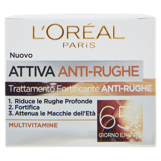 L'Oréal Paris Crema Viso Giorno e Notte Attiva Anti-Rughe, Trattamento Fortificante 65+ (25531772)