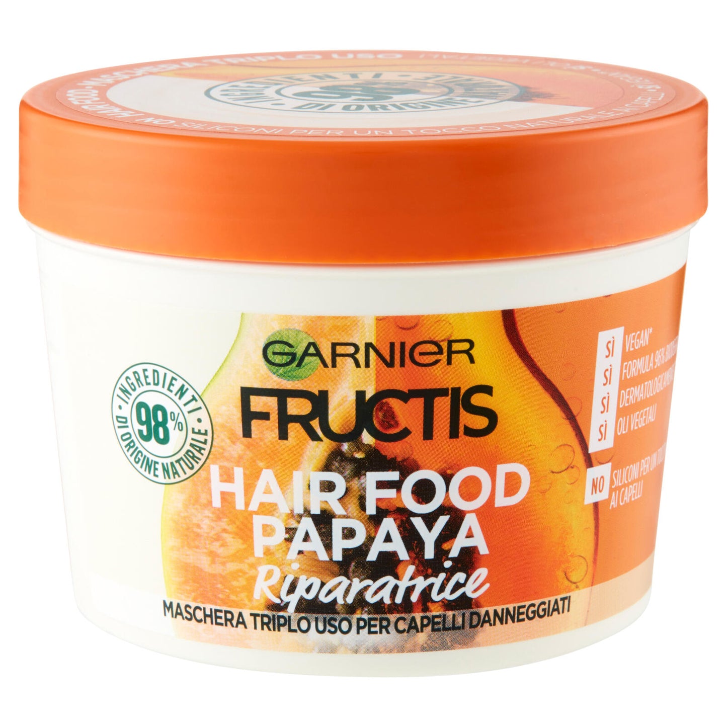 Garnier Maschera Riparatrice Fructis Hair Food, 3in1 Capelli Danneggiati, Papaya