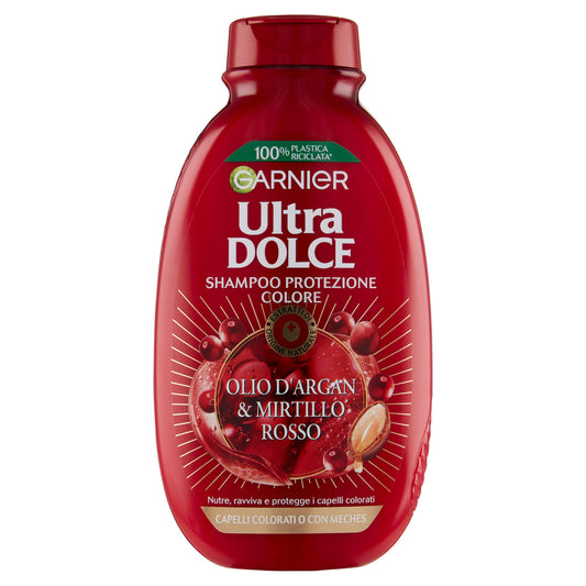 Garnier Ultra Dolce Shampoo all'Olio di Argan e Mirtillo Rosso per capelli colorati, 250 ml
