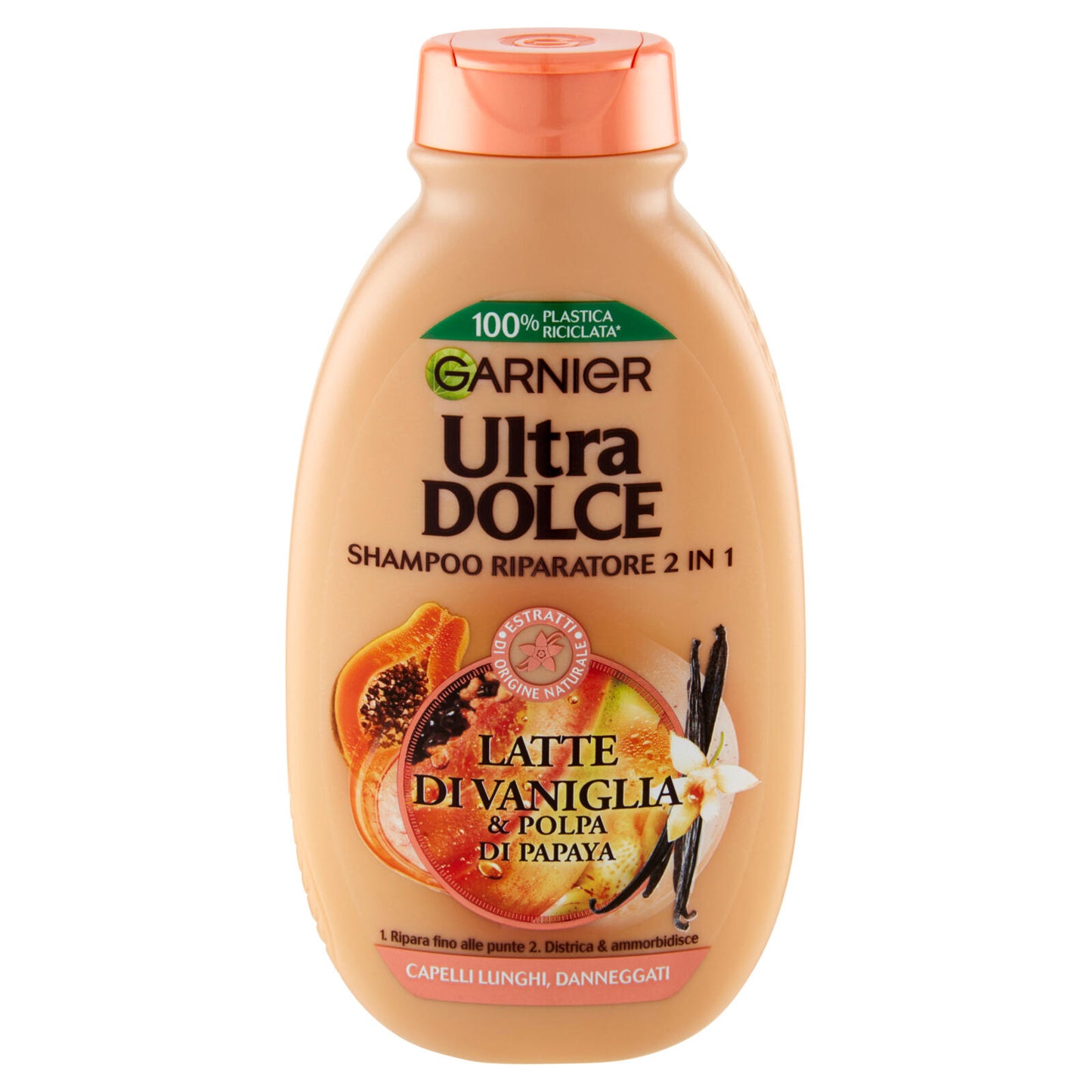 Garnier Shampoo Ultra Dolce Vaniglia e Polpa di Papaya, Shampoo per Capelli Lunghi, 250 ml