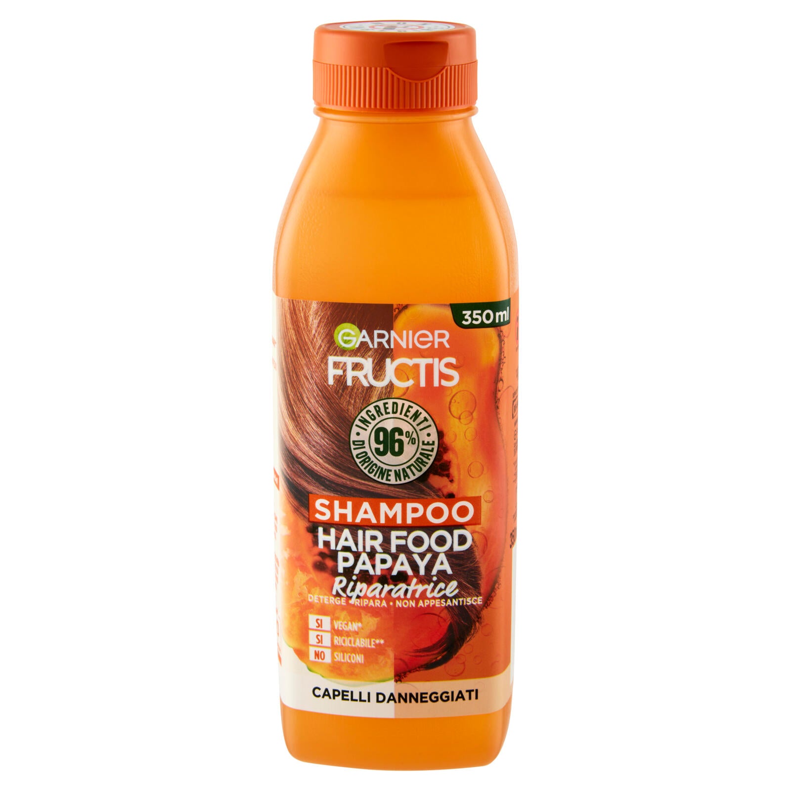 Garnier Fructis Hair Food, Shampoo riparatore alla papaya per capelli danneggiati, 350 ml