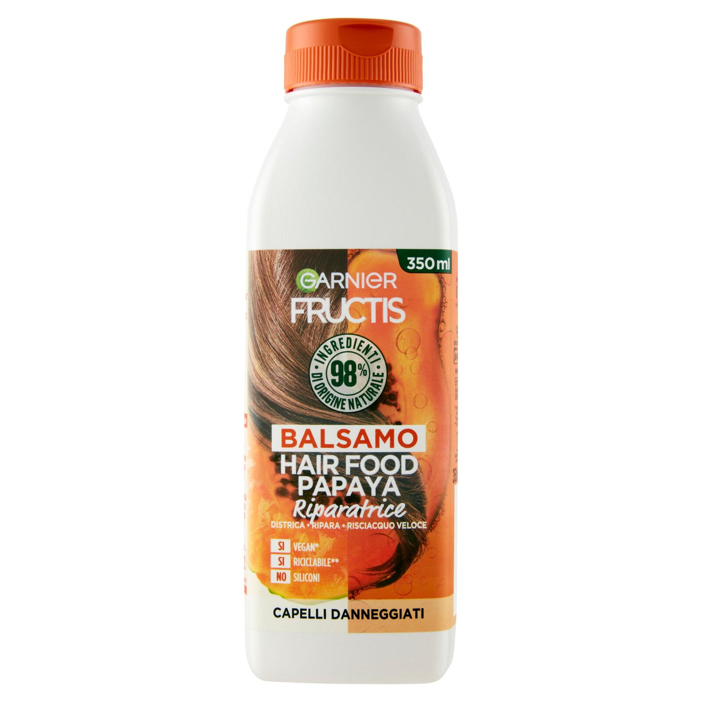 Garnier Balsamo Riparatore Fructis Hair Food, Balsamo alla papaya per capelli danneggiati, 350 ml