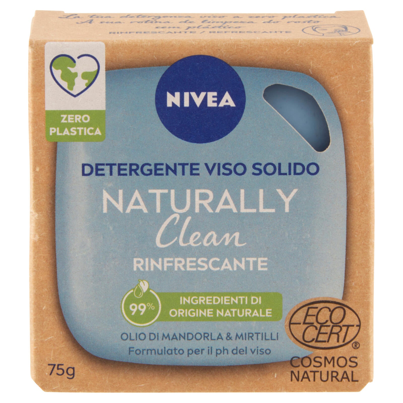 Nivea Naturally Clean Detergente Viso Solido Rinfrescante 75 g
