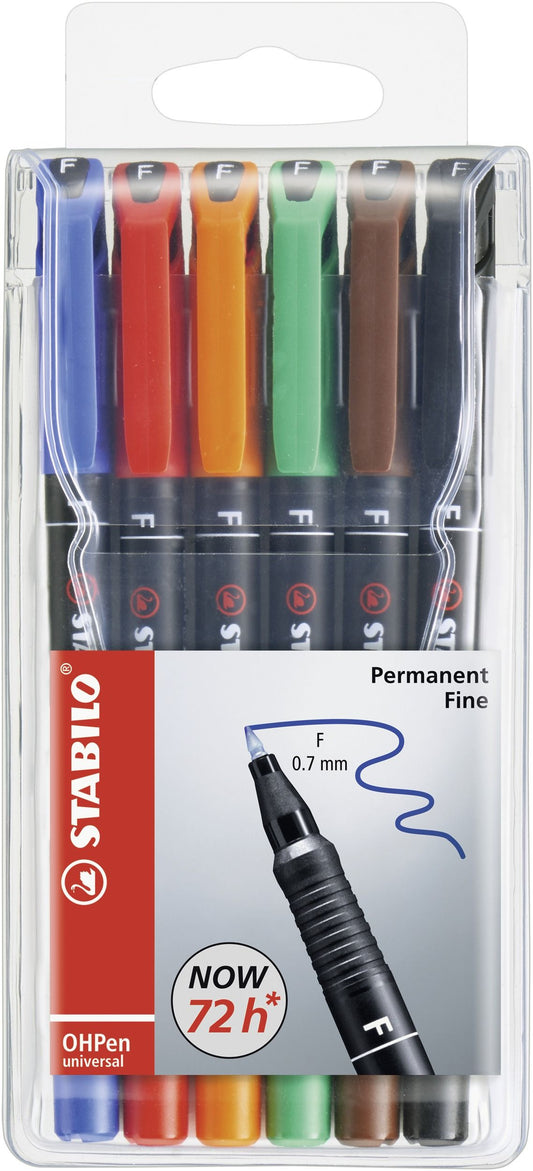 Marcatore - STABILO OHPen universal Permanente - Tratto Fine (0,7 mm) - Astuccio da 6 - Colori assortiti (25534169)