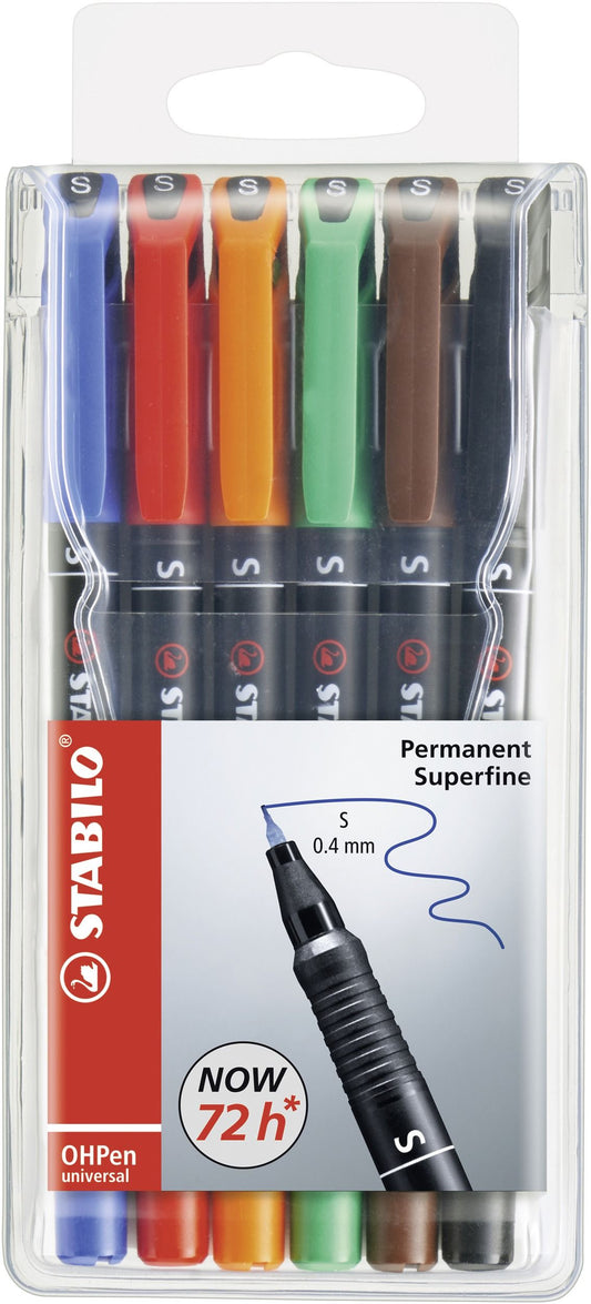 Marcatore - STABILO OHPen universal Permanente- Tratto Superfine (0,4 mm) - Astuccio da 6 - Colori assortiti (25534285)