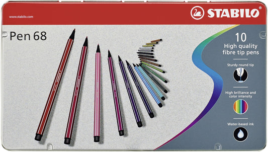 Pennarello Premium - STABILO Pen 68 - Scatola in Metallo da 10 - Colori assortiti (25574338)