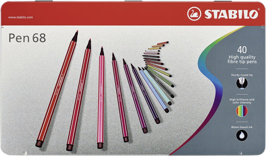Pennarello Premium - STABILO Pen 68 - Scatola in Metallo da 40 - Colori assortiti (25574405)