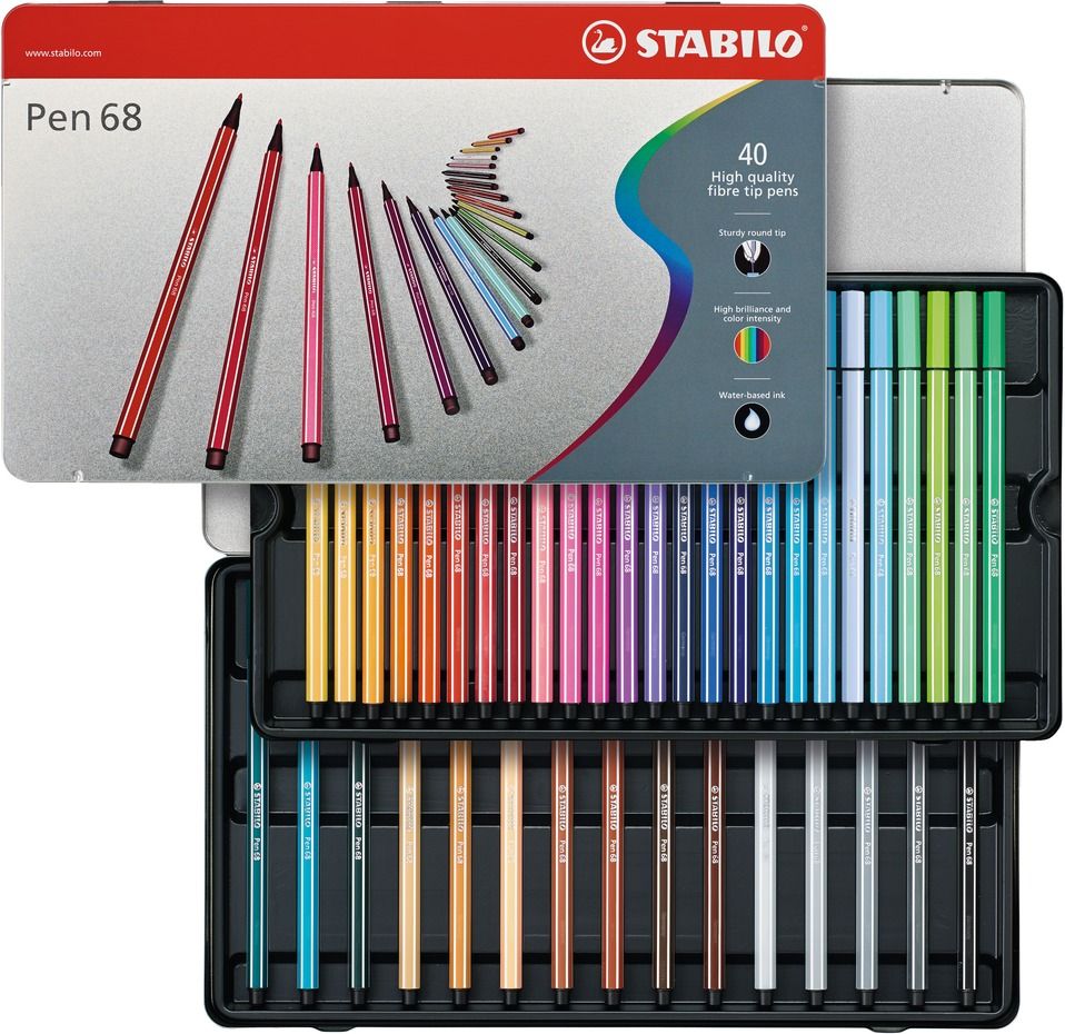 Pennarello Premium - STABILO Pen 68 - Scatola in Metallo da 40 - Colori assortiti (25574406)