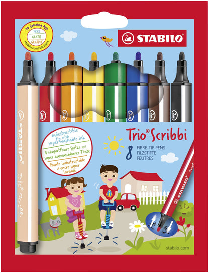 Pennarello triangolare con punta ammortizzata - STABILO Trio Scribbi - Astuccio da 8 - Colori assortiti (25577579)