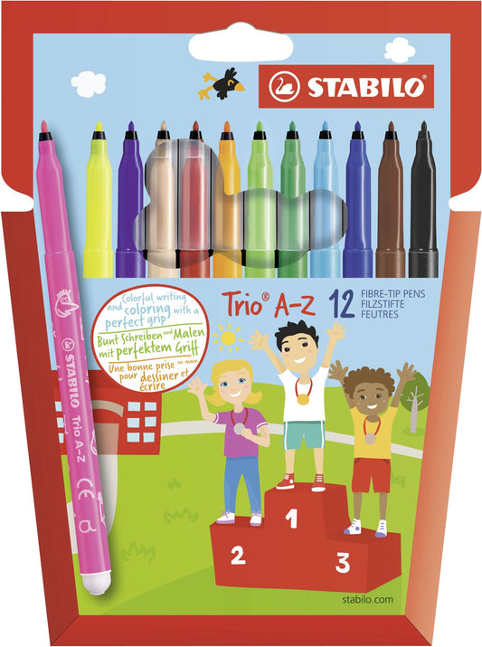 Pennarello a punta fine e fusto triangolare - STABILO Trio A-Z - Astuccio da 12 - Colori assortiti (25572502)