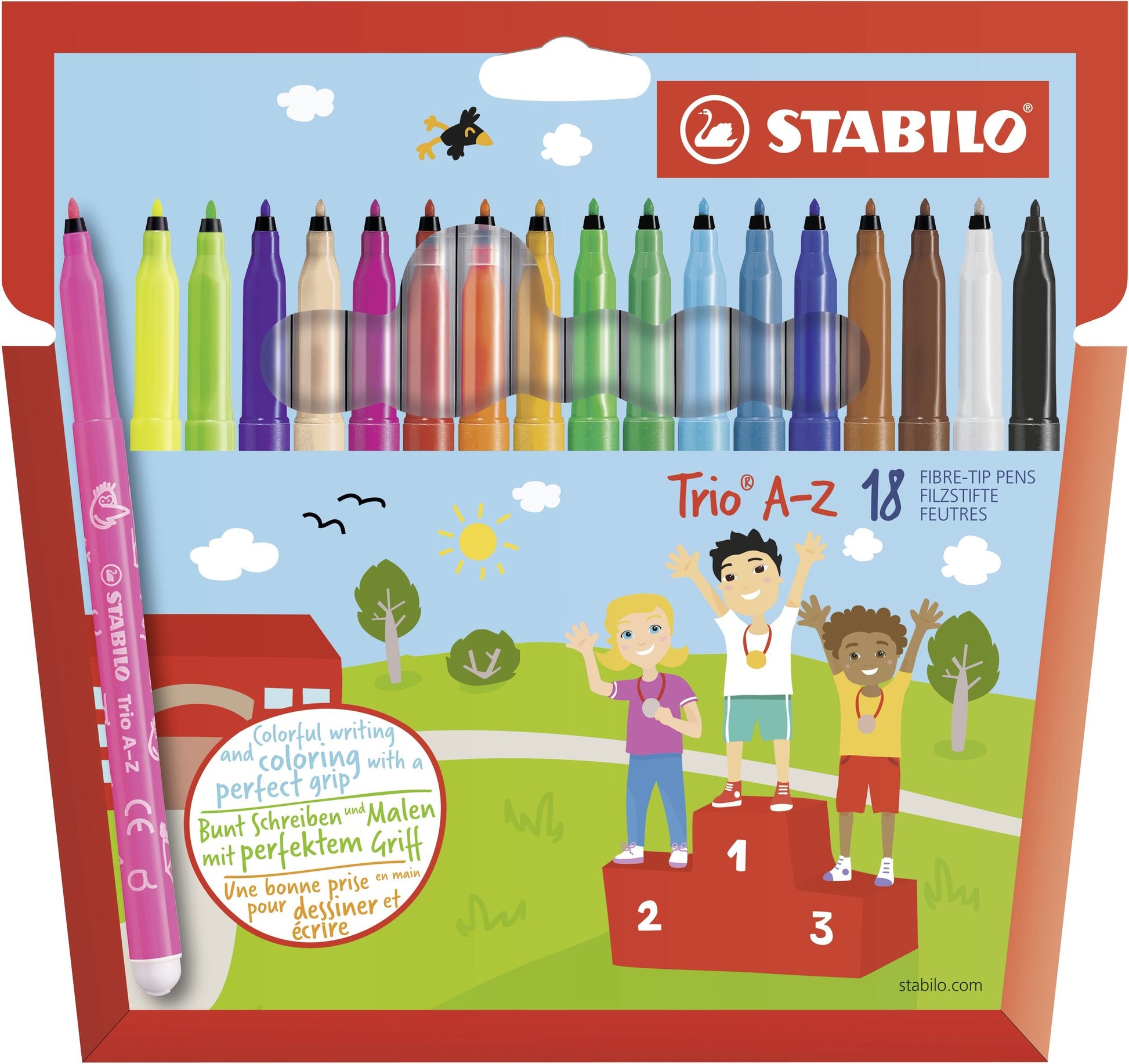 Pennarello a punta fine e fusto triangolare - STABILO Trio A-Z - Astuccio da 18 - Colori assortiti (25572540)