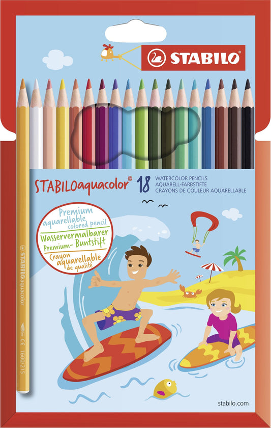 Matita colorata acquarellabile - STABILOaquacolor - Astuccio da 18 - Colori assortiti (25534691)