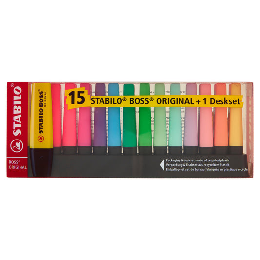 STABILO Boss Original evidenziatore - deskset con 15 pz. fluo + Pastel (25608007)