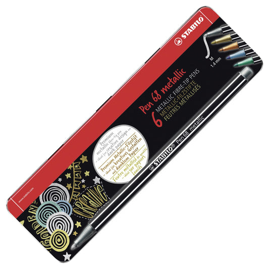 Pennarello Premium Metallizzato - STABILO Pen 68 metallic - Scatola in Metallo da 6 - con 5 colori assoriti (25577344)