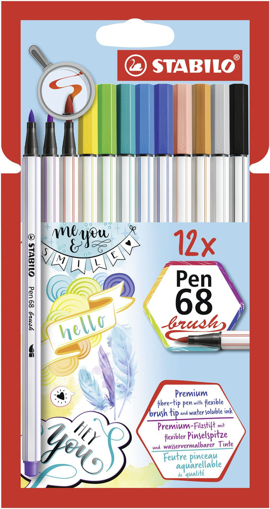 Pennarello Premium con punta a pennello - STABILO Pen 68 brush - Astuccio da 12 - con 12 colori assortiti (25575748)