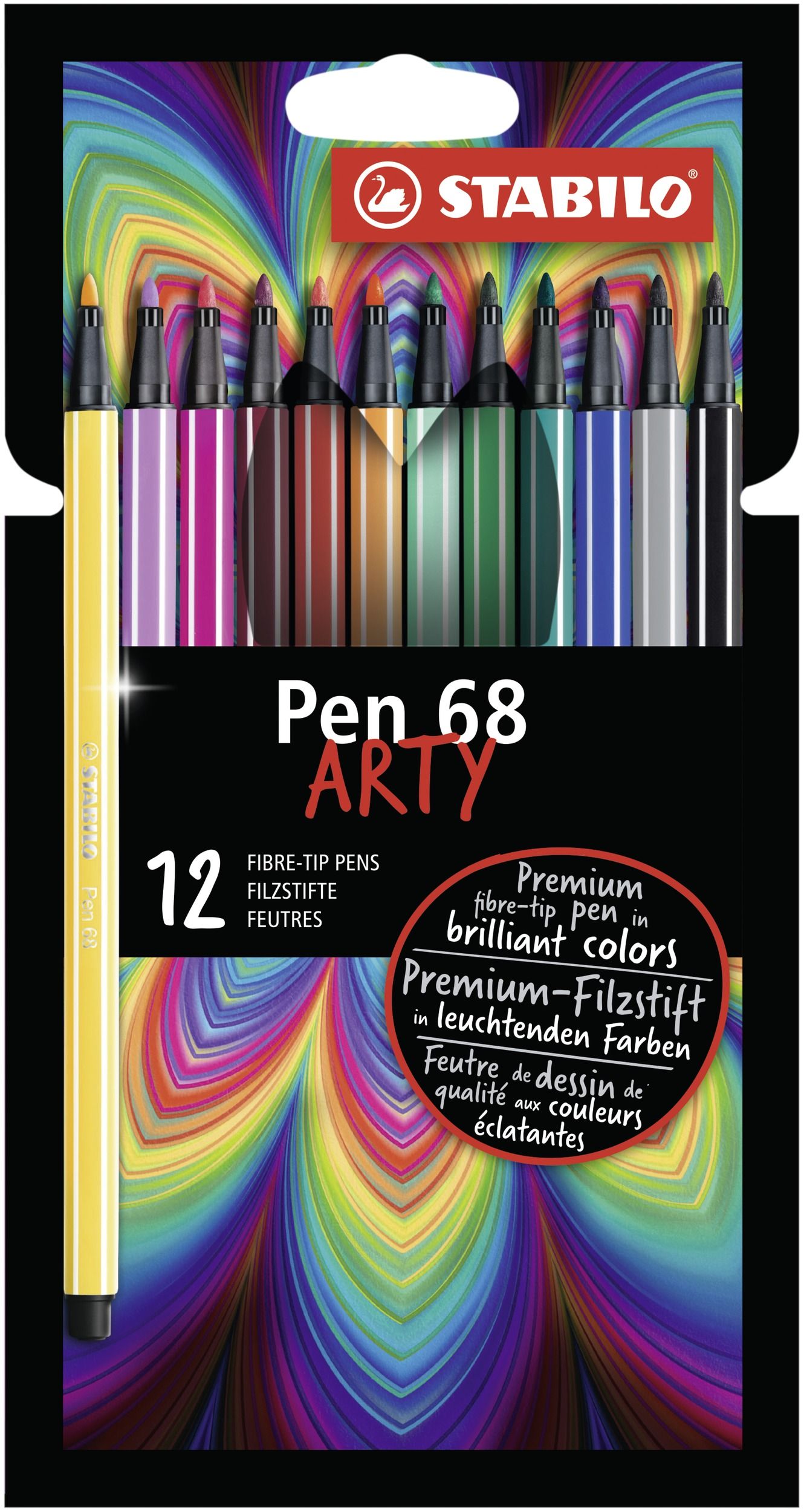 Pennarello Premium - STABILO Pen 68 - ARTY - Astuccio da 12 con appendino - 12 colori assortiti (25572737)
