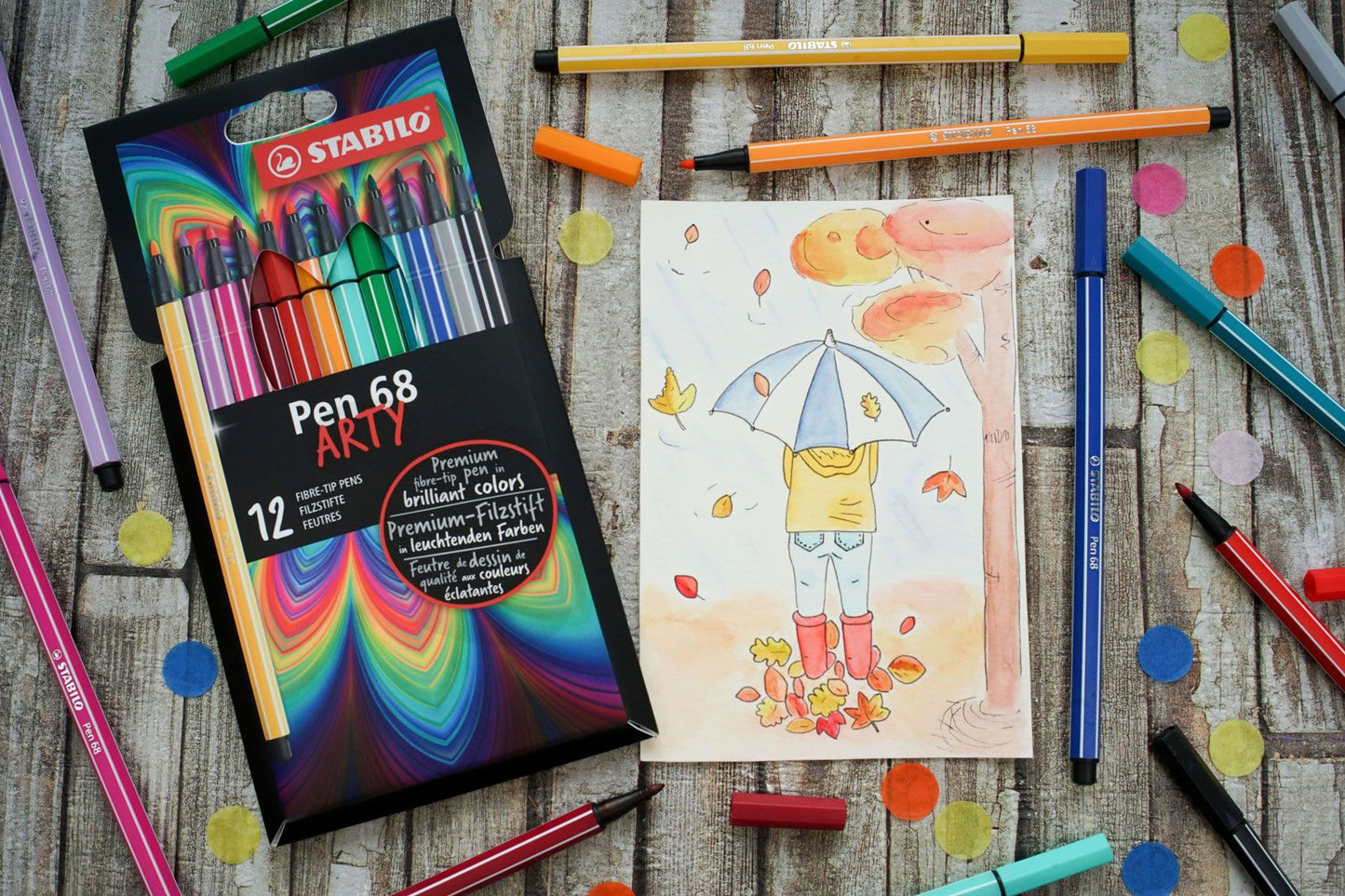 Pennarello Premium - STABILO Pen 68 - ARTY - Astuccio da 12 con appendino - 12 colori assortiti (25572740)